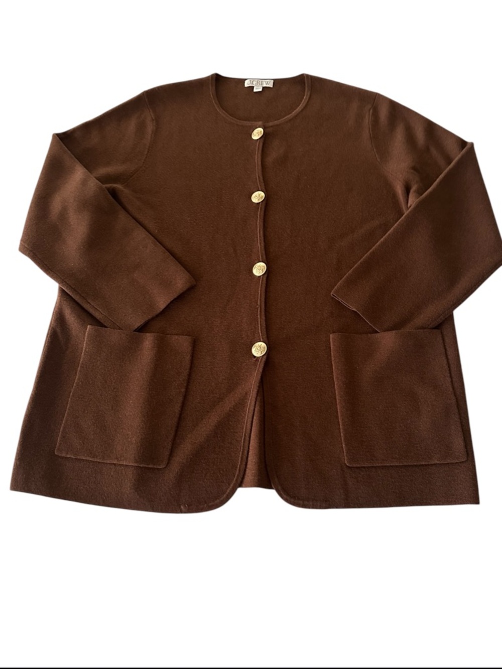 J.Crew Giselle Sweater Blazer Merino Wool Gold Button Knit Jacket L - Picture 7 of 14